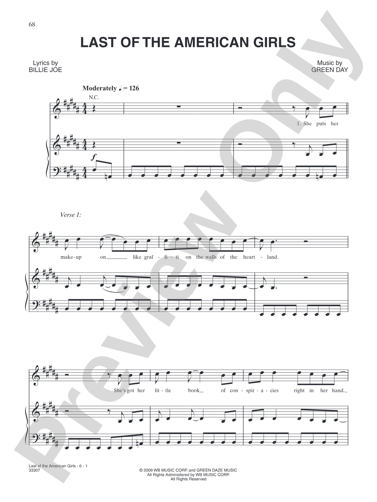 Last of the American Girls: Piano/Vocal/Chords