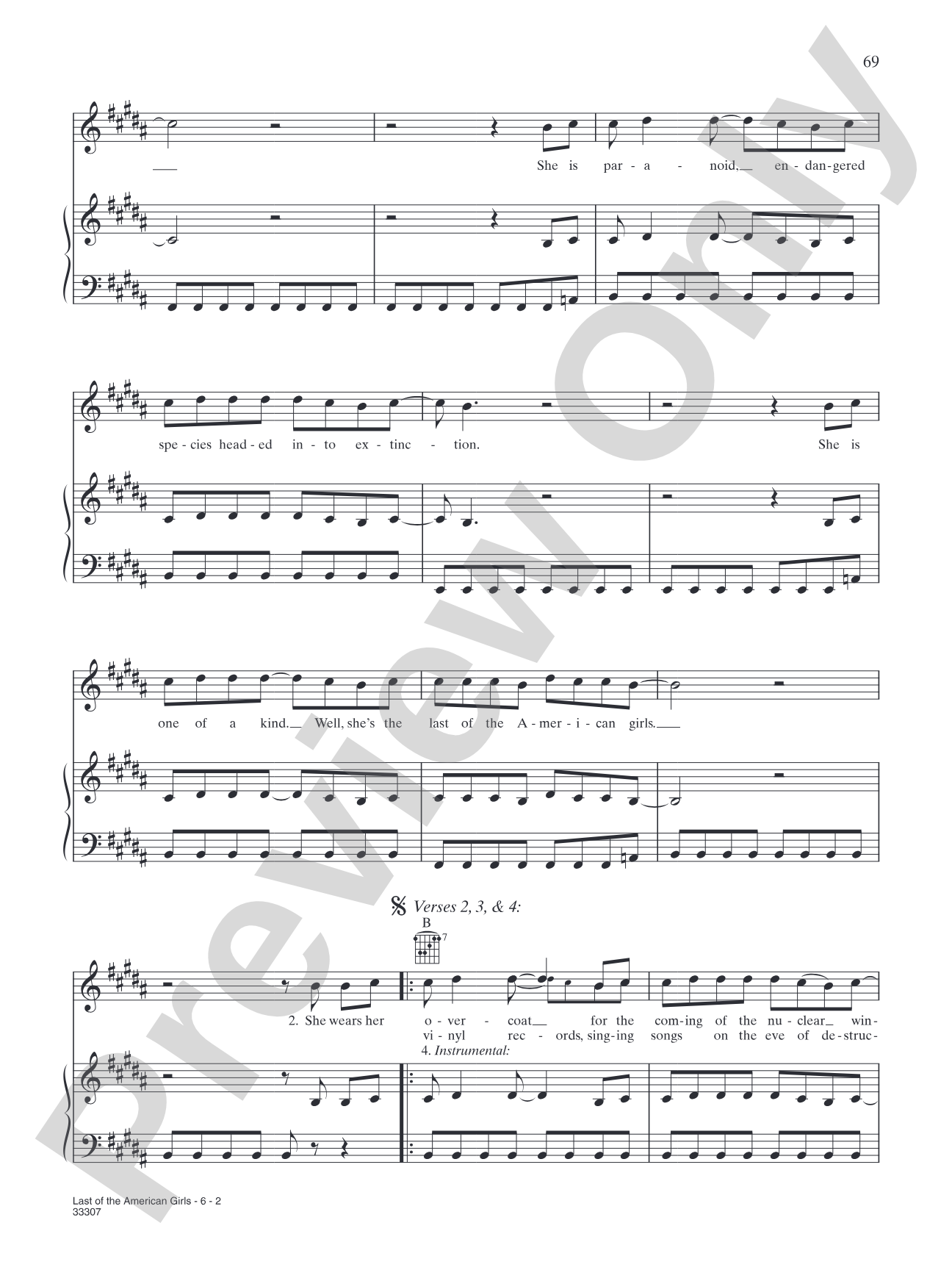 Last of the American Girls: Piano/Vocal/Chords