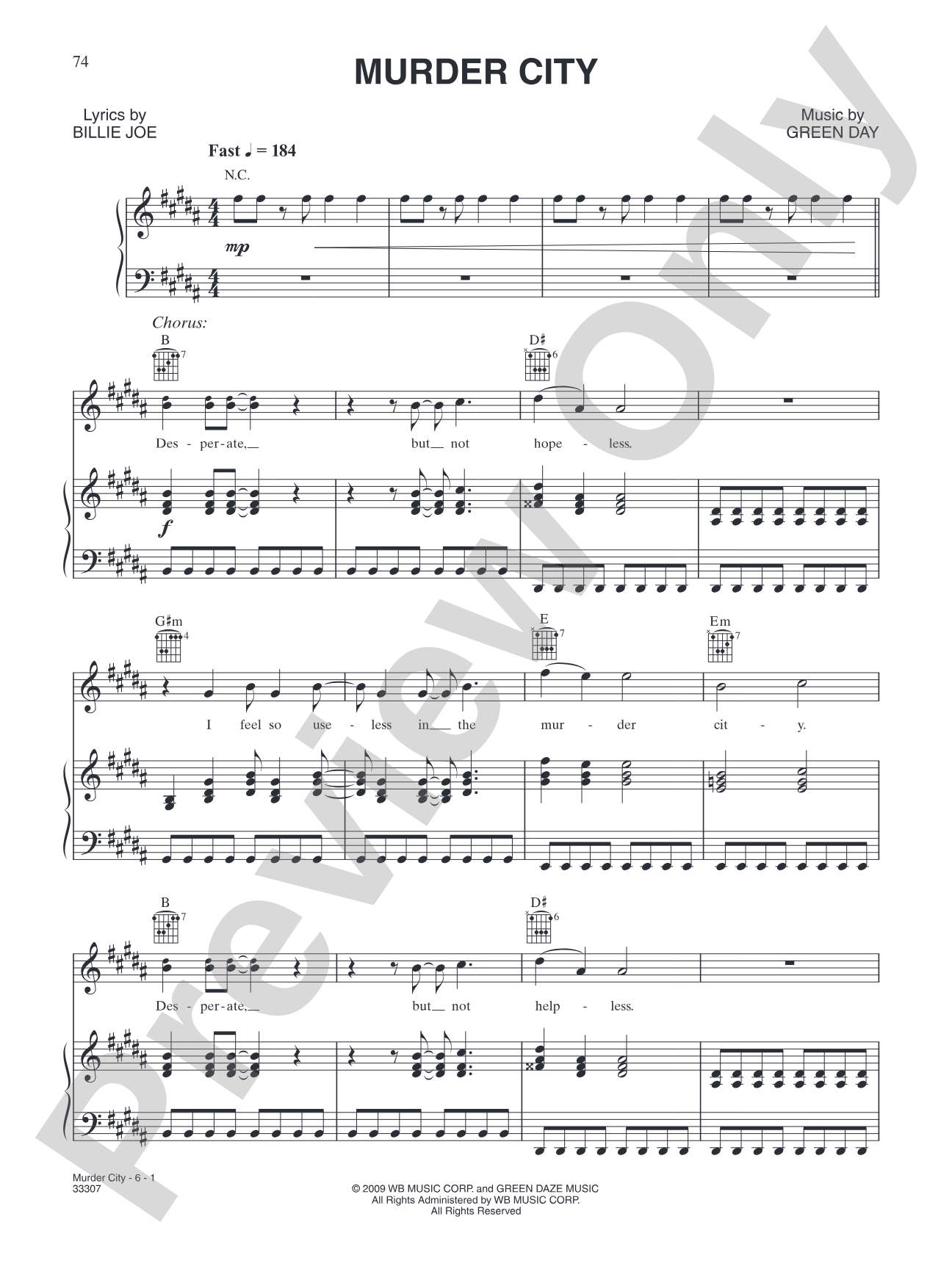 Murder City: Piano/Vocal/Chords