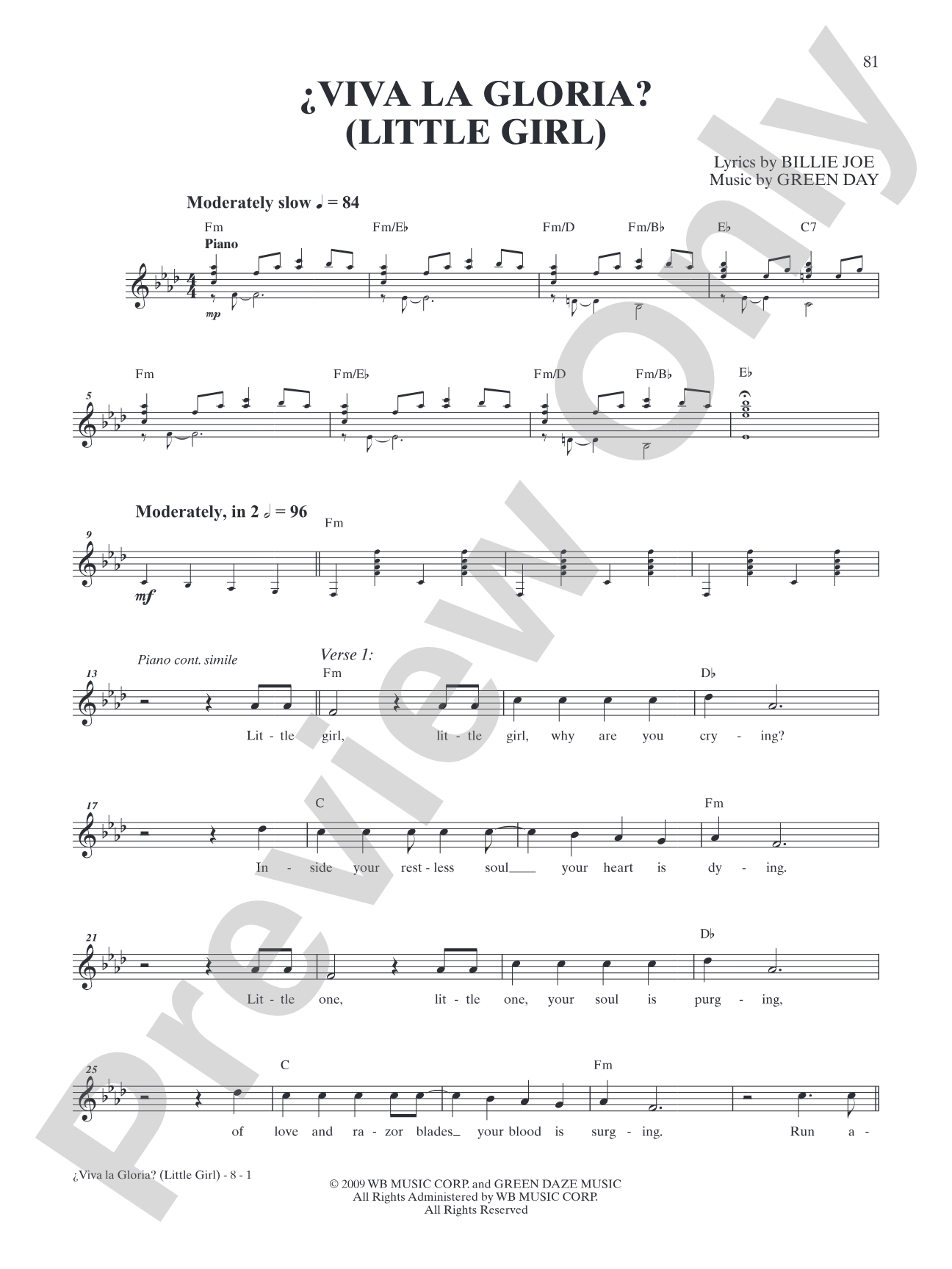 ¿Viva La Gloria? (Little Girl): Authentic Guitar TAB