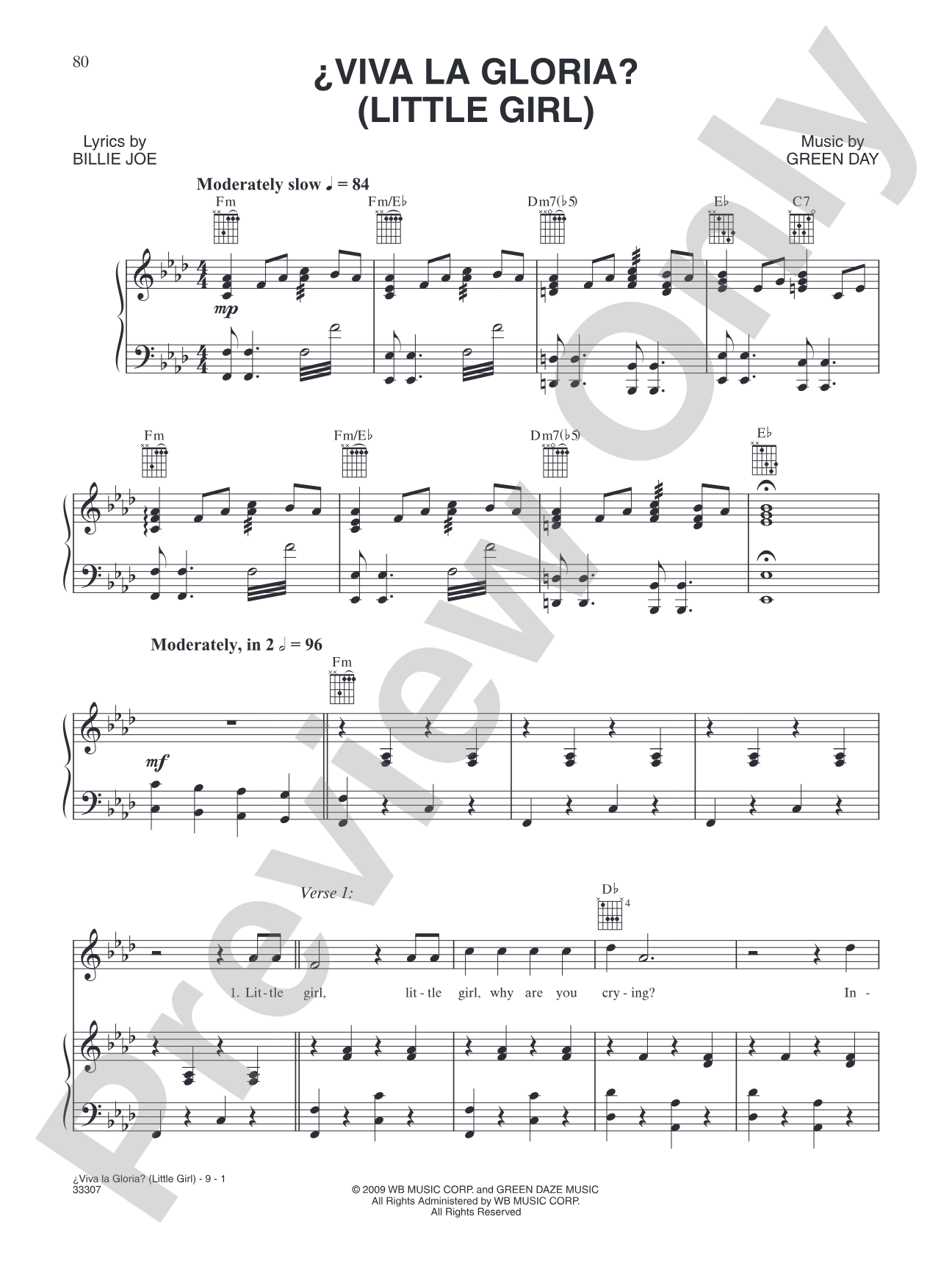 ¿Viva La Gloria? (Little Girl): Piano/Vocal/Chords