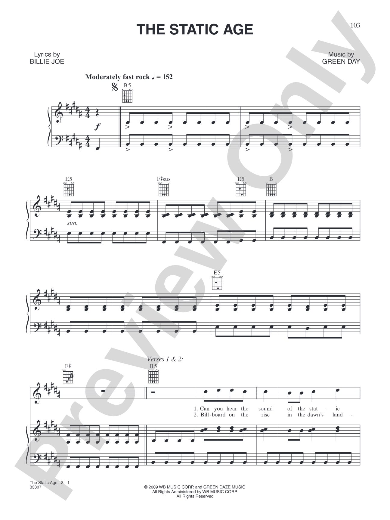 The Static Age: Piano/Vocal/Chords