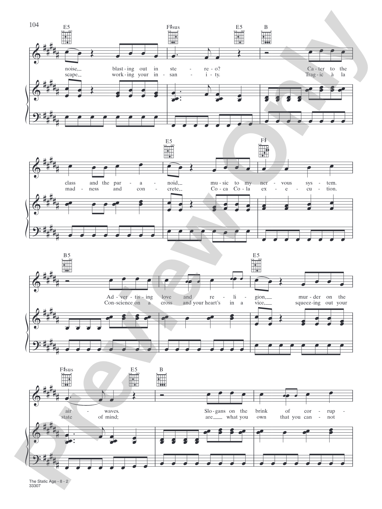 The Static Age: Piano/Vocal/Chords