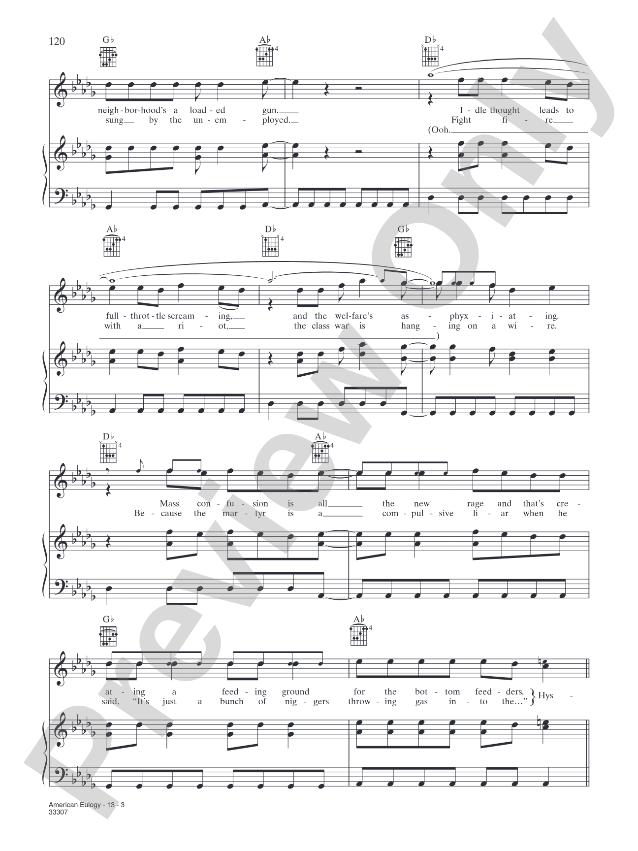 American Eulogy (A: Mass Hysteria B: Modern World): Piano/Vocal/Chords