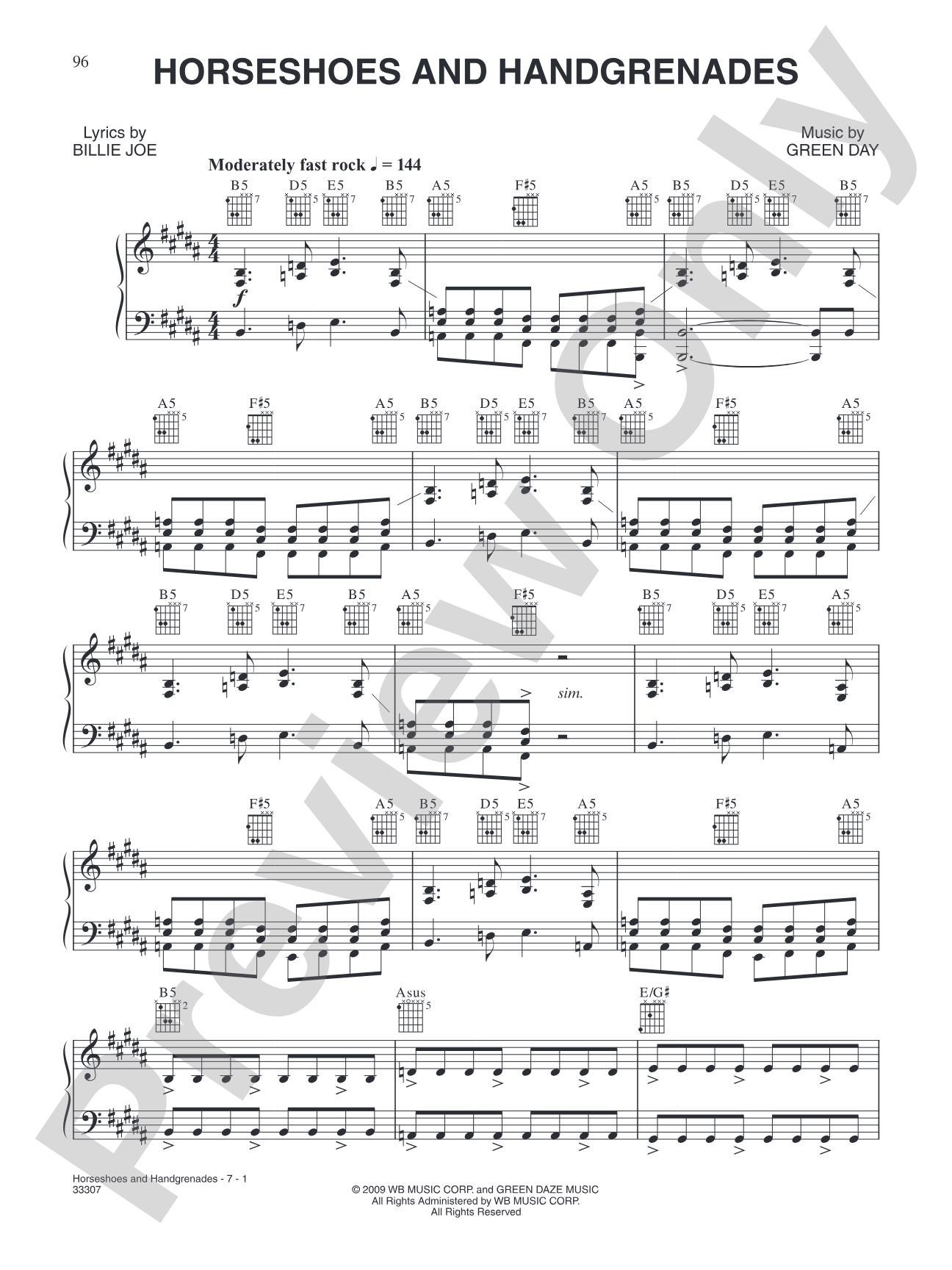 Horseshoes and Handgrenades: Piano/Vocal/Chords