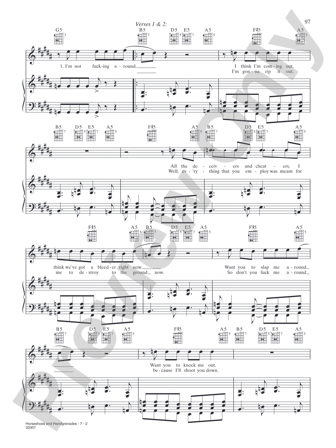 Horseshoes and Handgrenades: Piano/Vocal/Chords