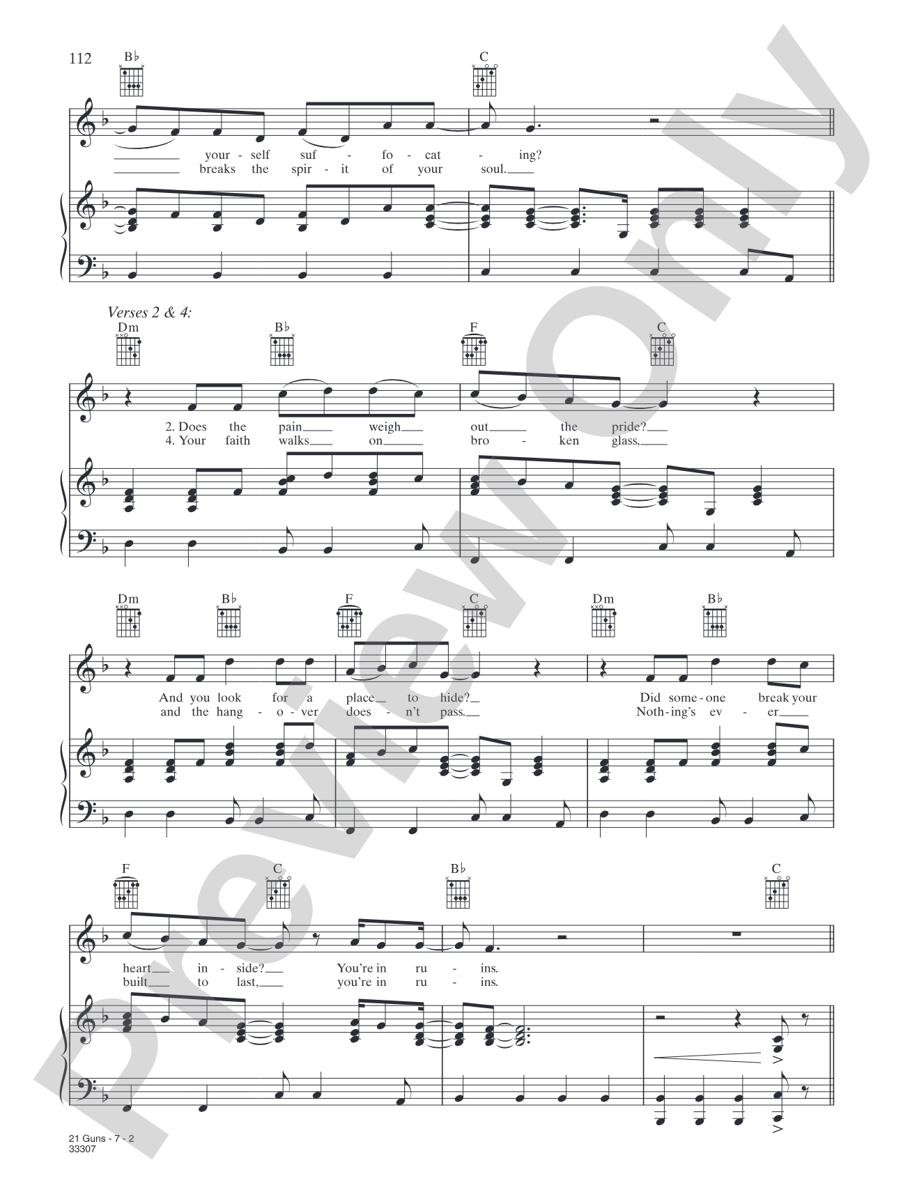 21 Guns: Piano/Vocal/Chords