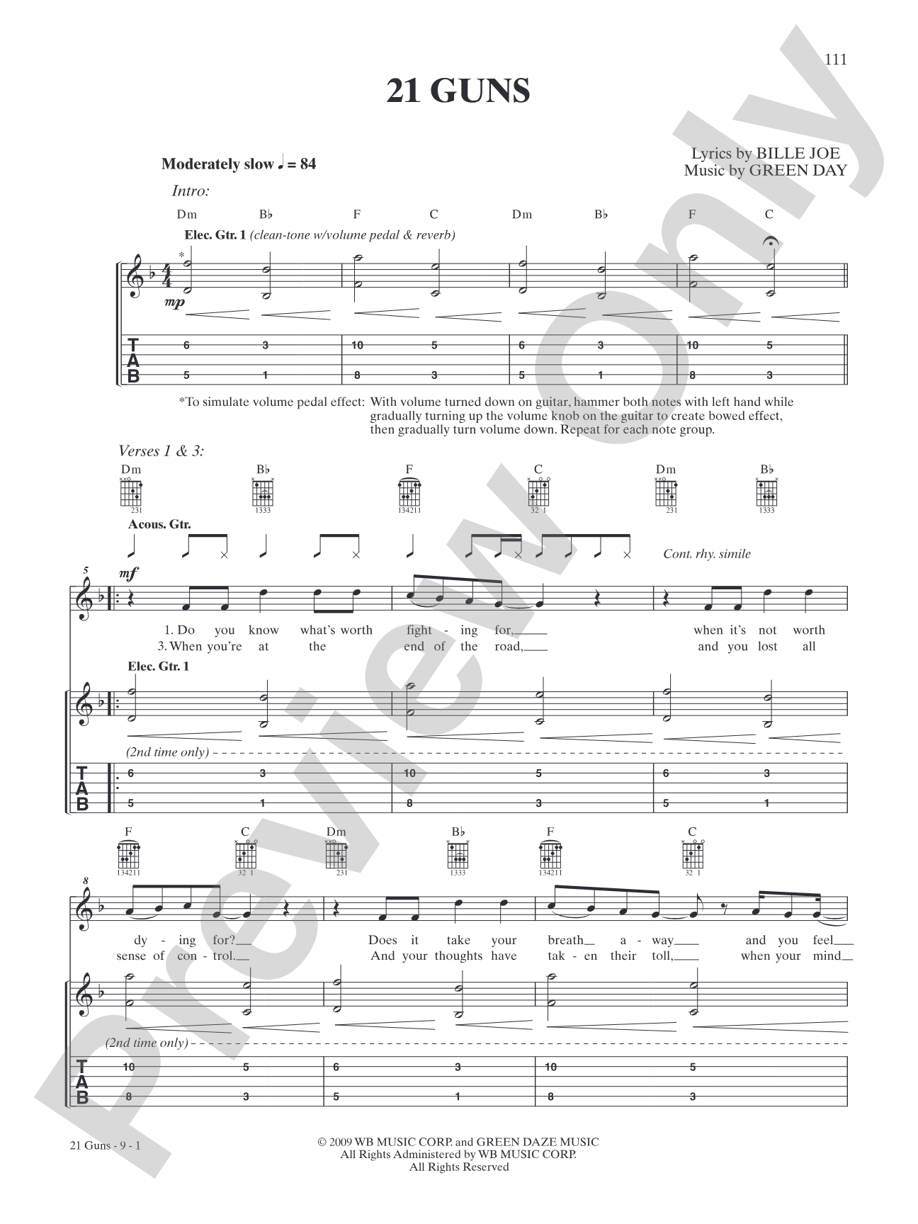 21 Guns: Authentic Guitar TAB