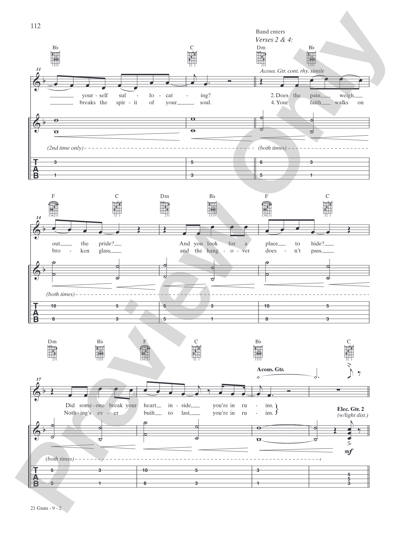 21 Guns: Authentic Guitar TAB