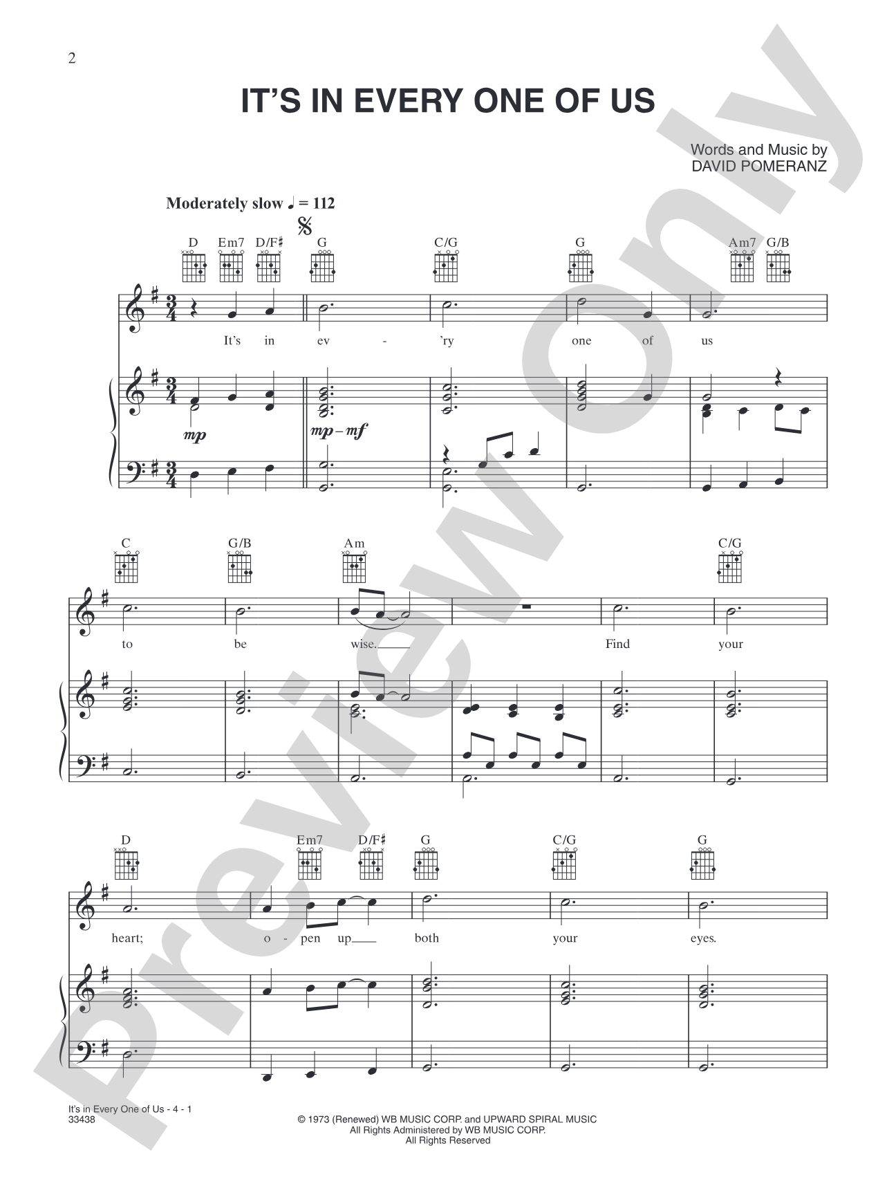 It's In Every One of Us: Piano/Vocal/Chords