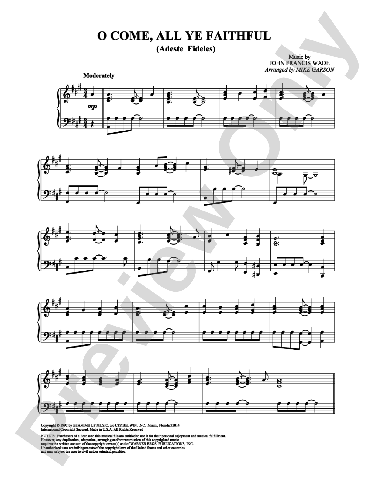 O Come, All Ye Faithful (Adeste Fideles): Piano Digital Sheet Music