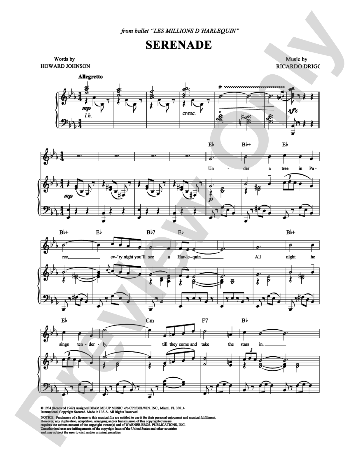 Serenade: Piano/Vocal/Chords Digital Sheet Music