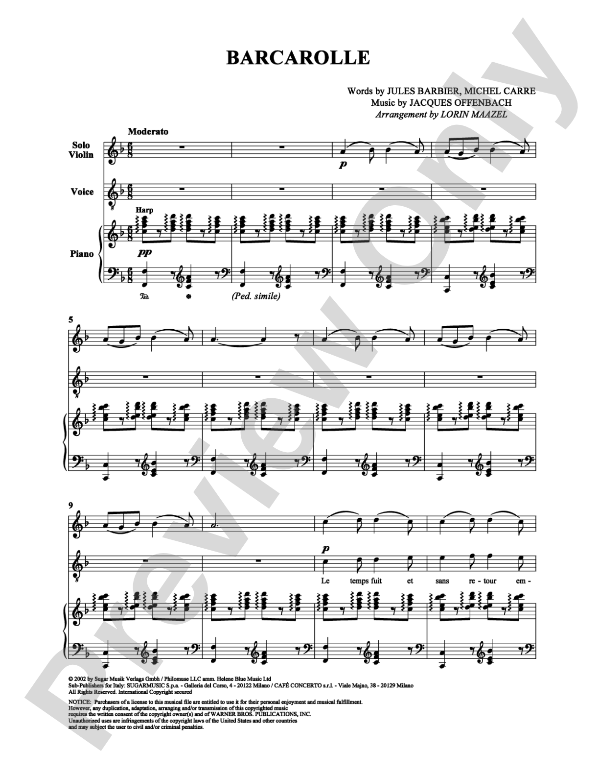 Barcarolle: Piano/Vocal/Chords Digital Sheet Music