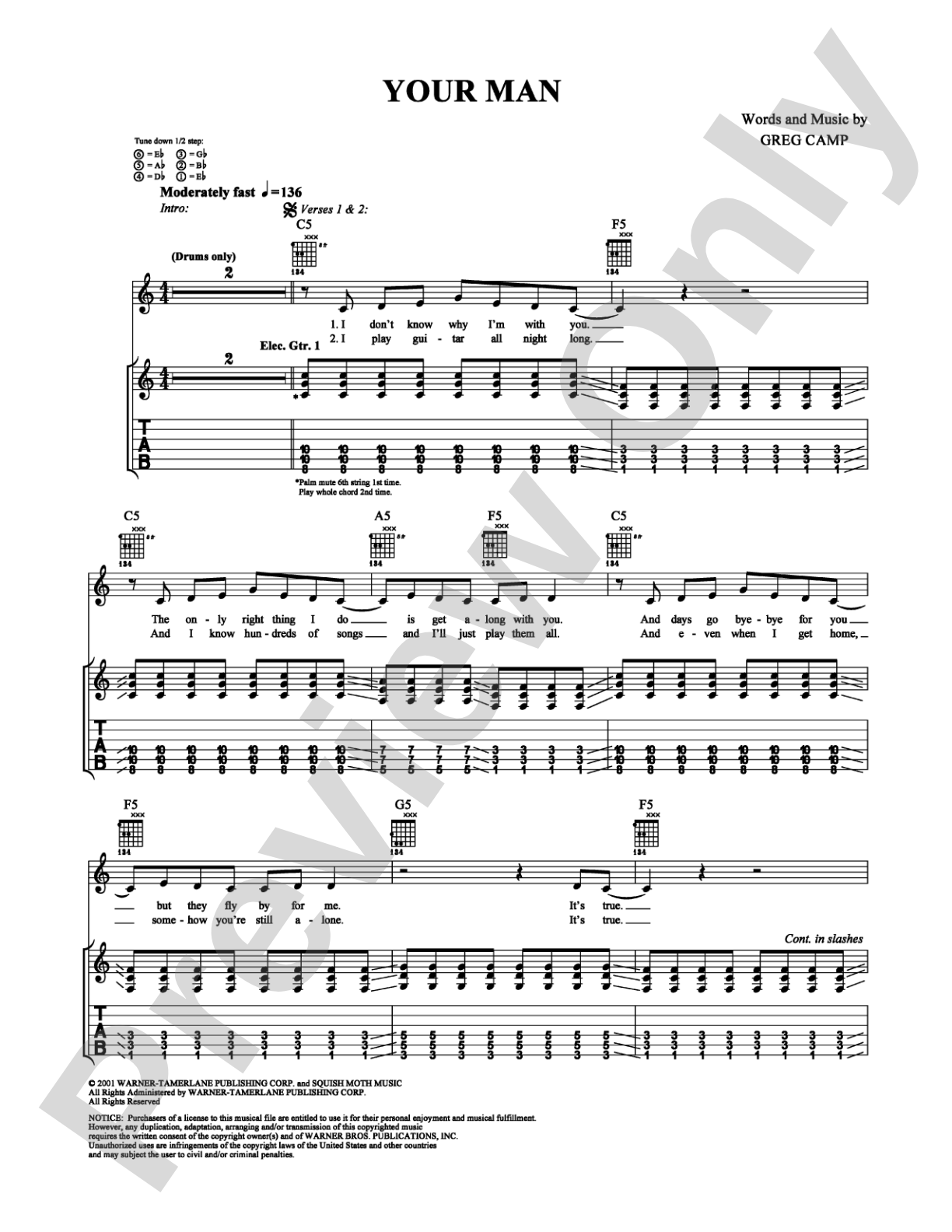 Your Man: Guitar TAB Digital Sheet Music