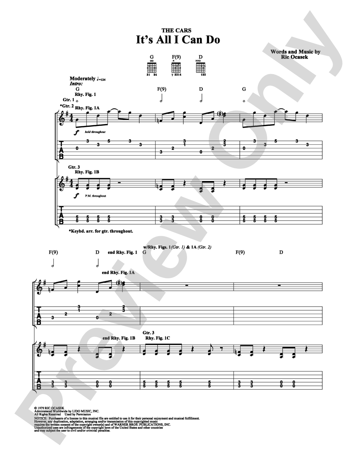 It's All I Can Do: Guitar TAB Digital Sheet Music