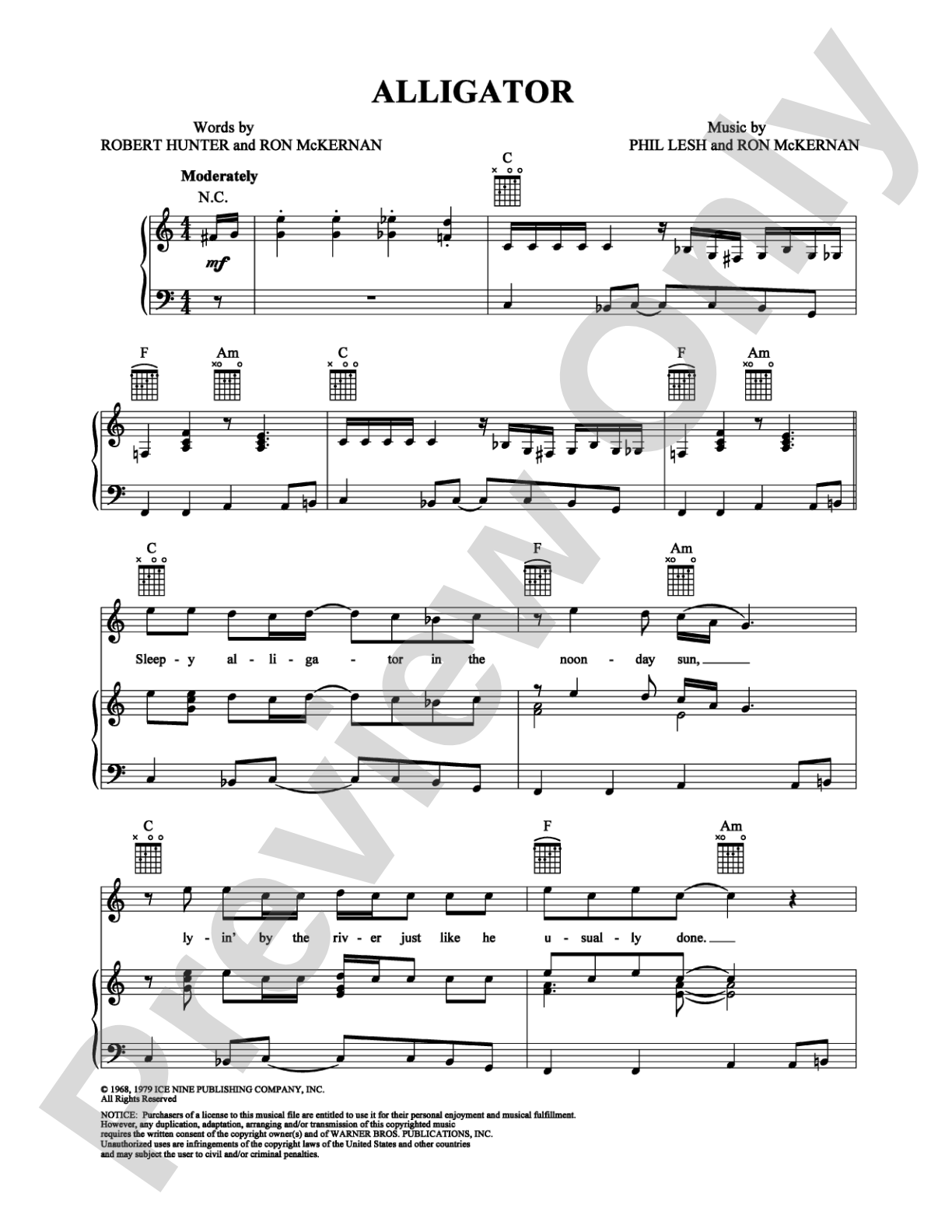 Alligator: Piano/Vocal/Chords Digital Sheet Music