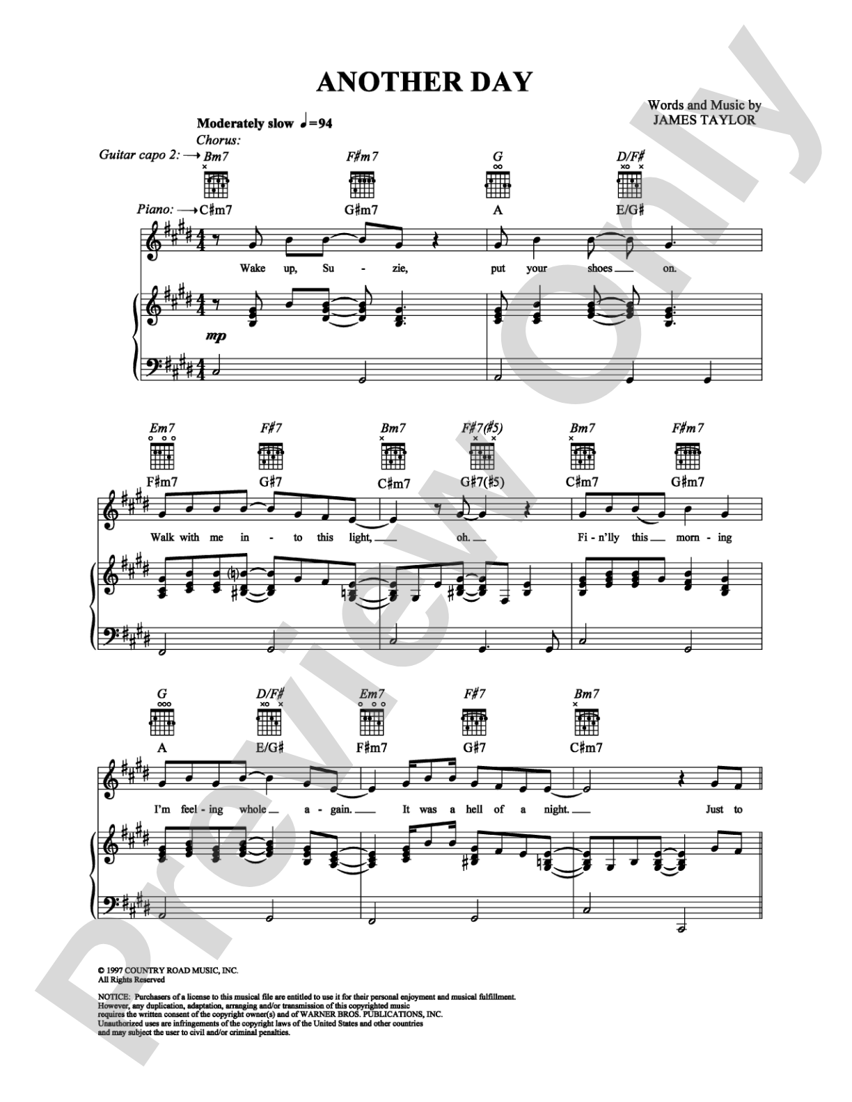 Another Day: Piano/Vocal/Chords Digital Sheet Music