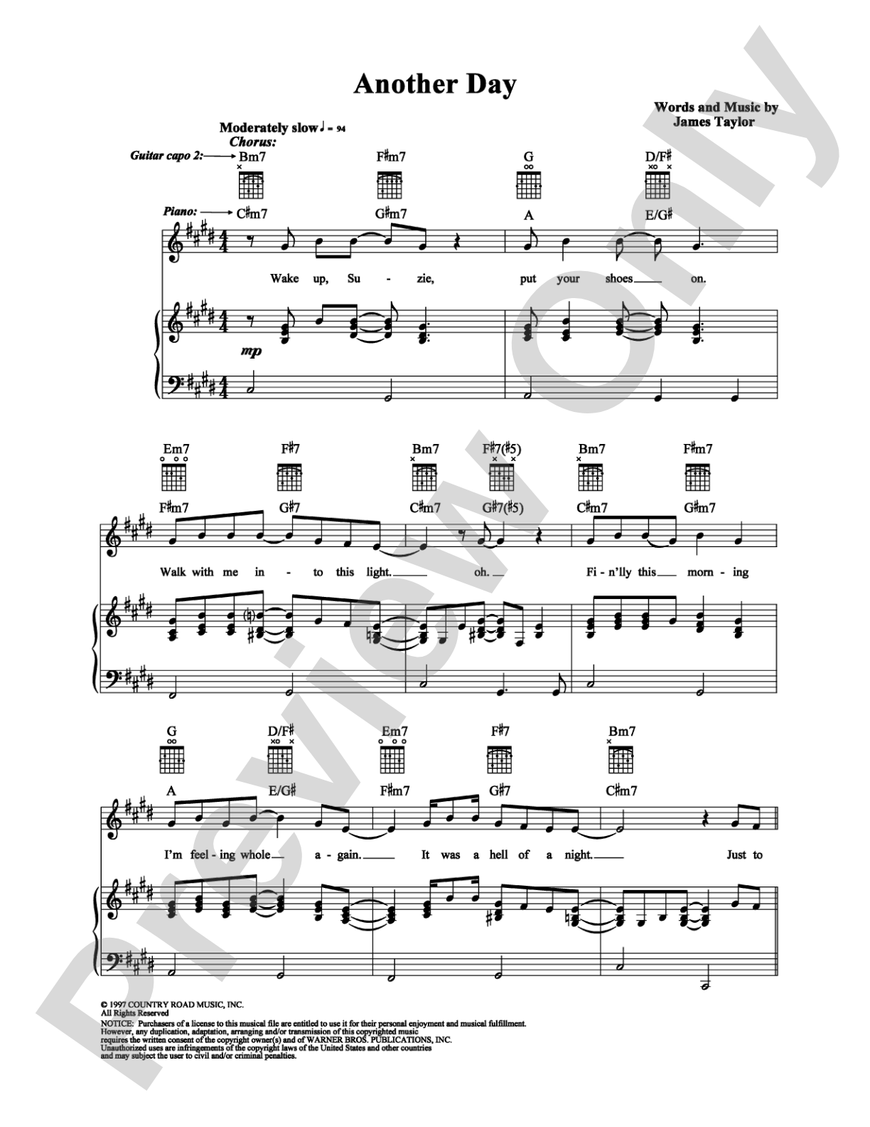Another Day: Piano/Vocal/Chords Digital Sheet Music