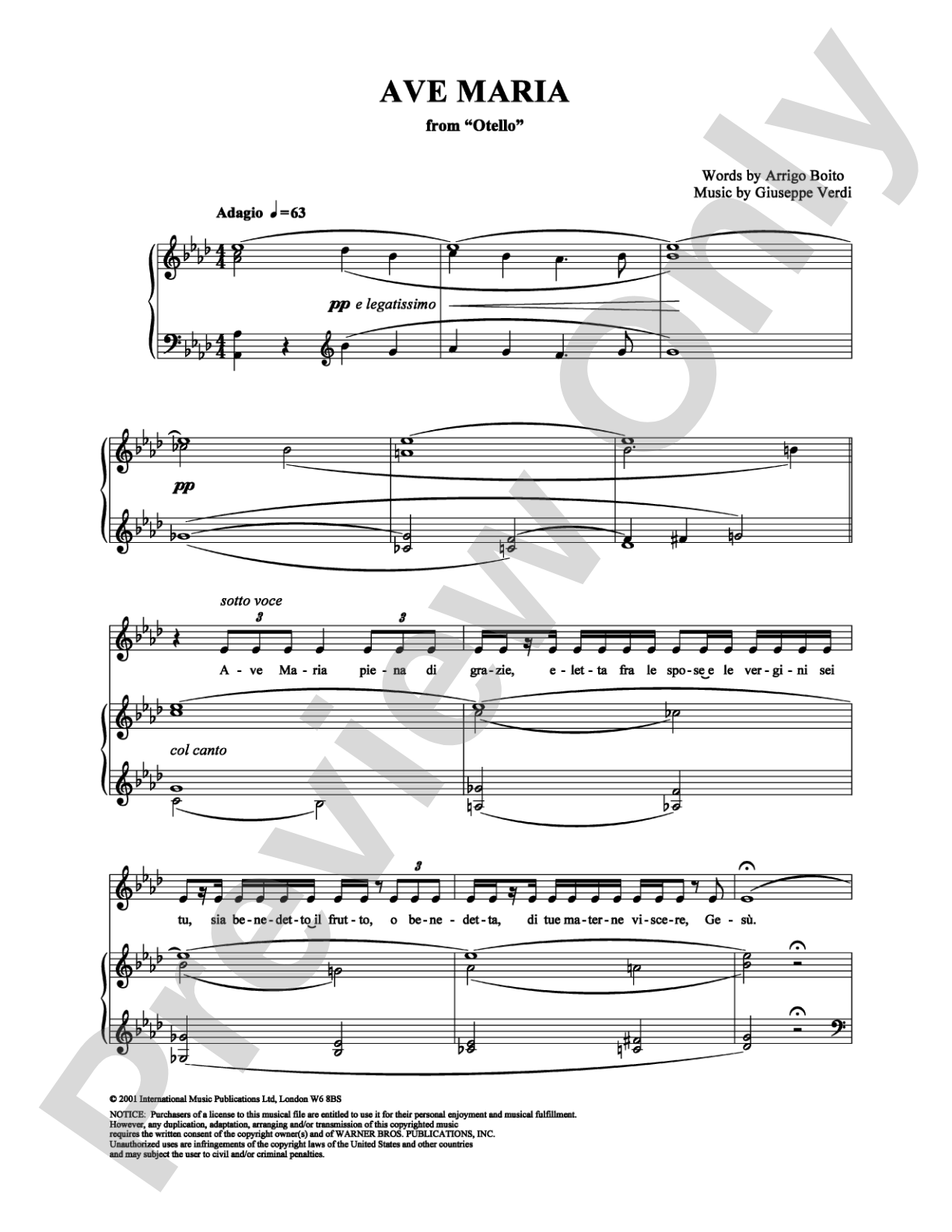 Ave Maria: Piano/Vocal/Chords Digital Sheet Music