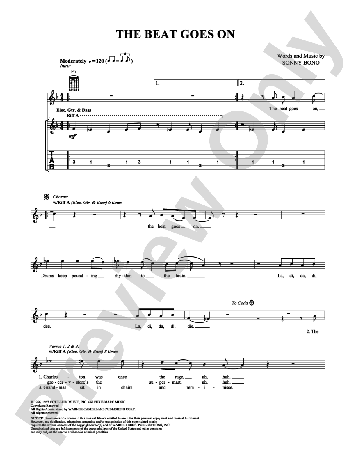 The Beat Goes On: Easy Guitar Digital Sheet Music