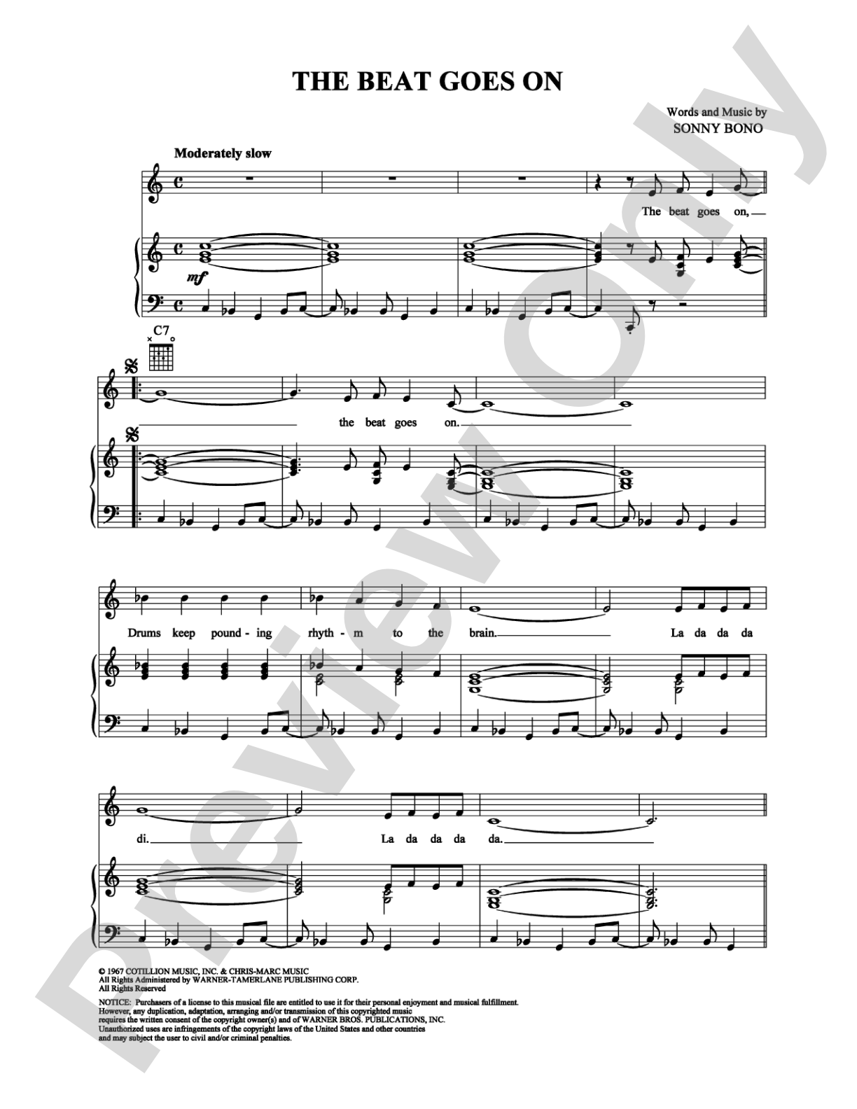 The Beat Goes On: Piano/Vocal/Chords Digital Sheet Music