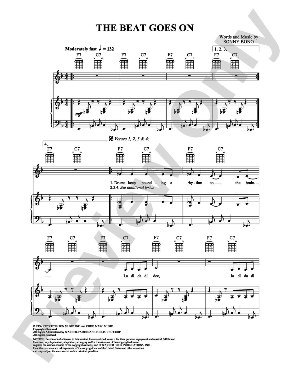 The Beat Goes On: Piano/Vocal/Chords Digital Sheet Music