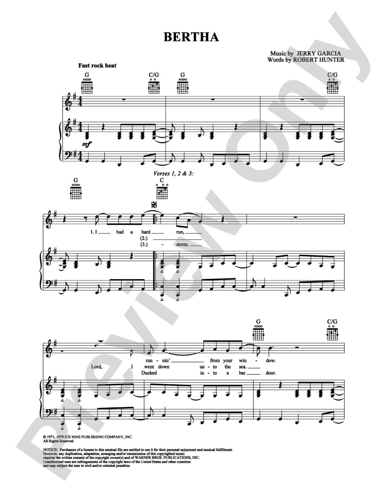 Bertha: Piano/Vocal/Chords Digital Sheet Music