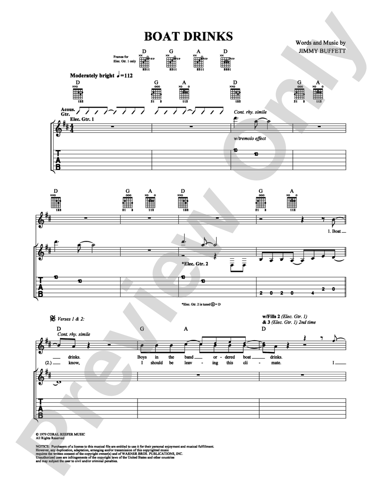 Boat Drinks: Guitar TAB Digital Sheet Music