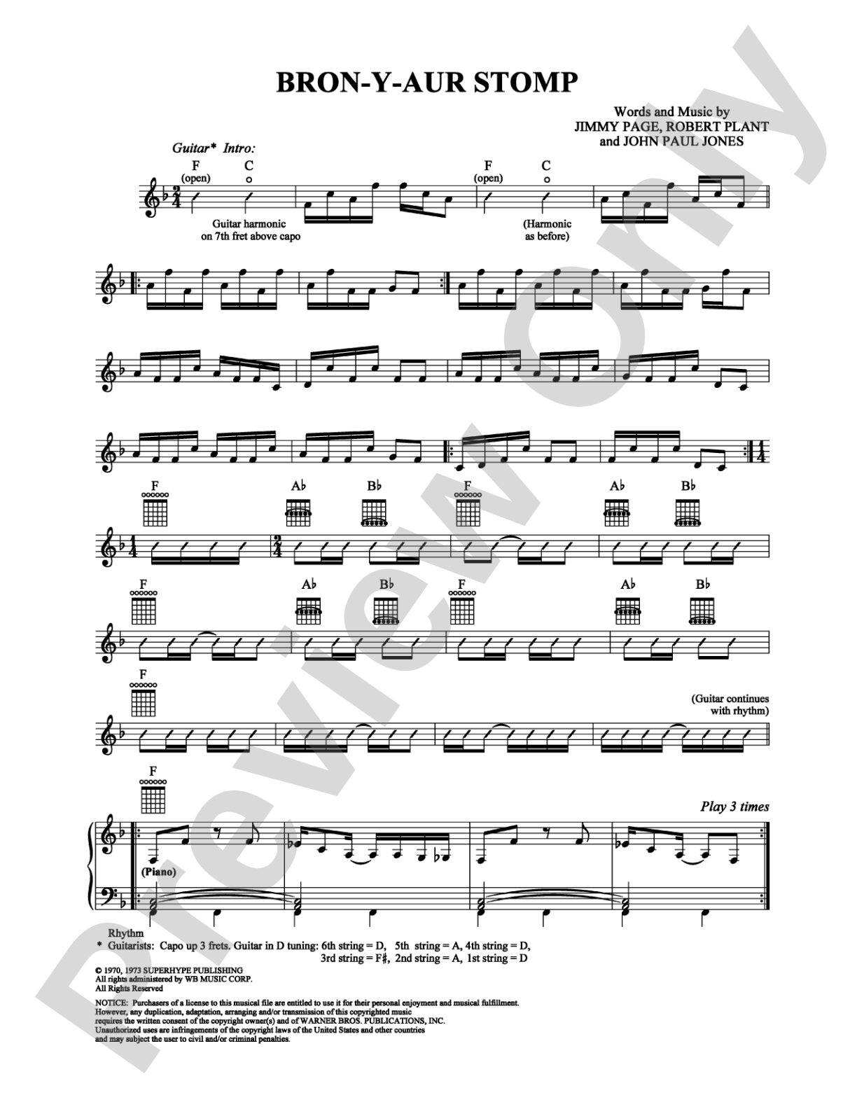 Bron-Y-Aur Stomp: Piano/Vocal/Chords Digital Sheet Music