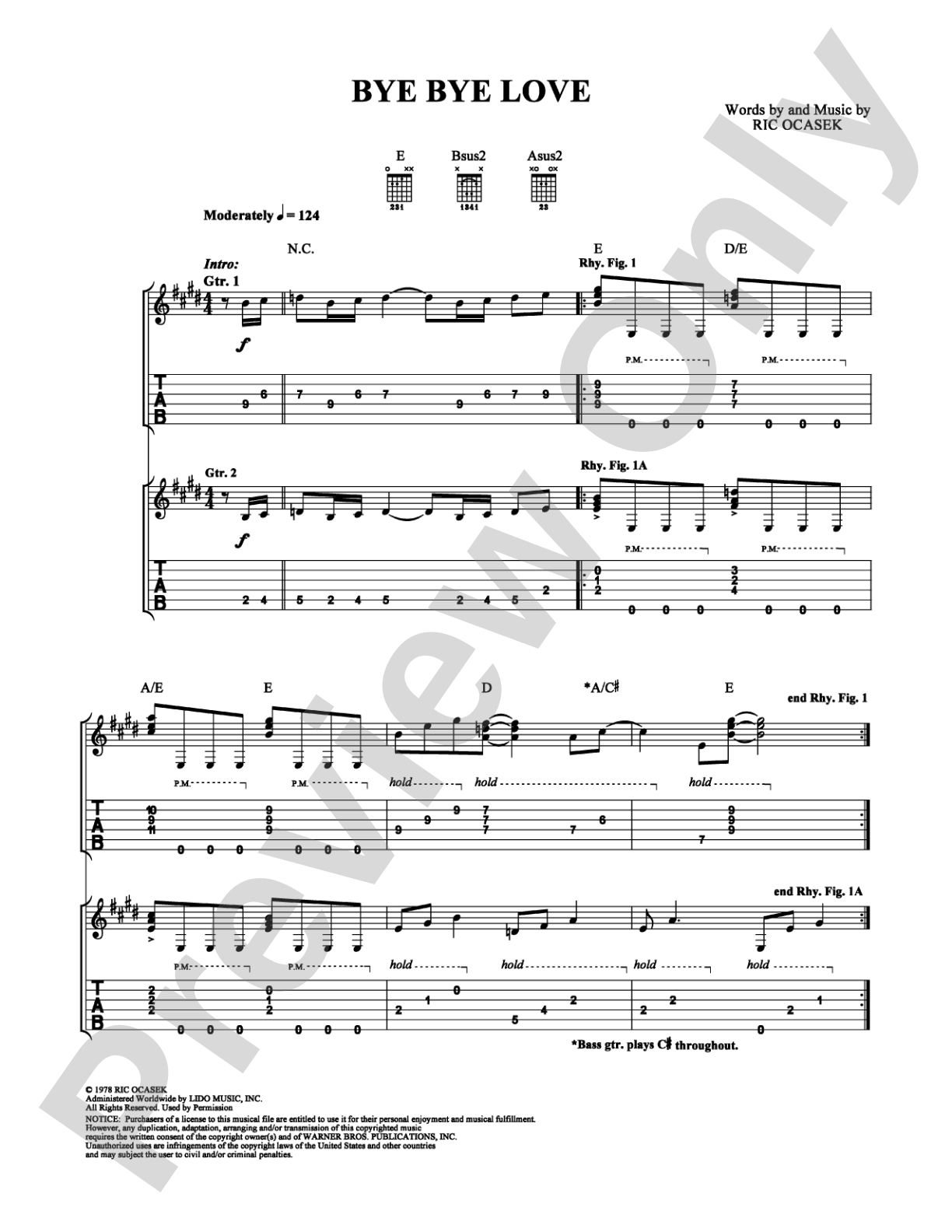 Bye Bye Love: Guitar TAB Digital Sheet Music