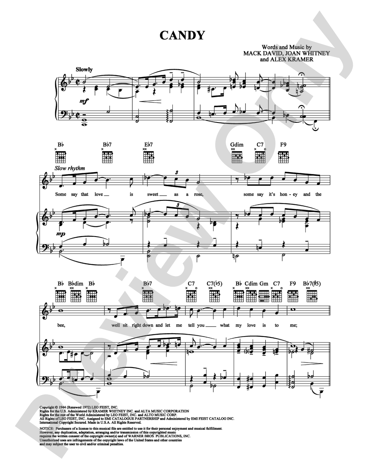 Candy: Piano/Vocal/Chords Digital Sheet Music