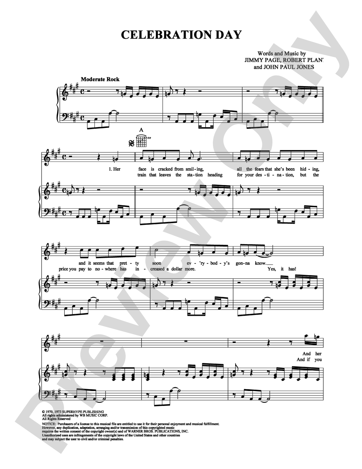 Celebration Day: Piano/Vocal/Chords Digital Sheet Music