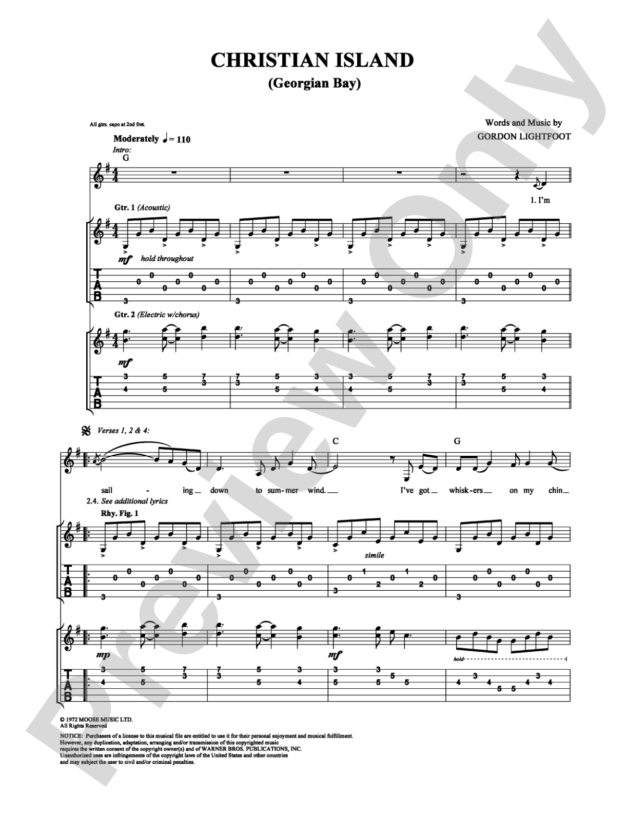 Christian Island: Guitar TAB Digital Sheet Music
