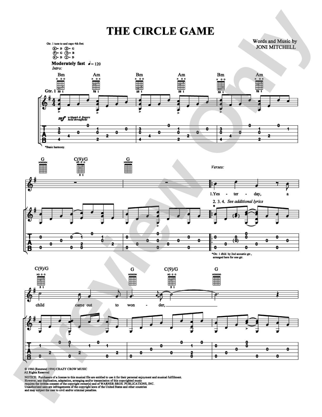 The Circle Game: Guitar TAB Digital Sheet Music