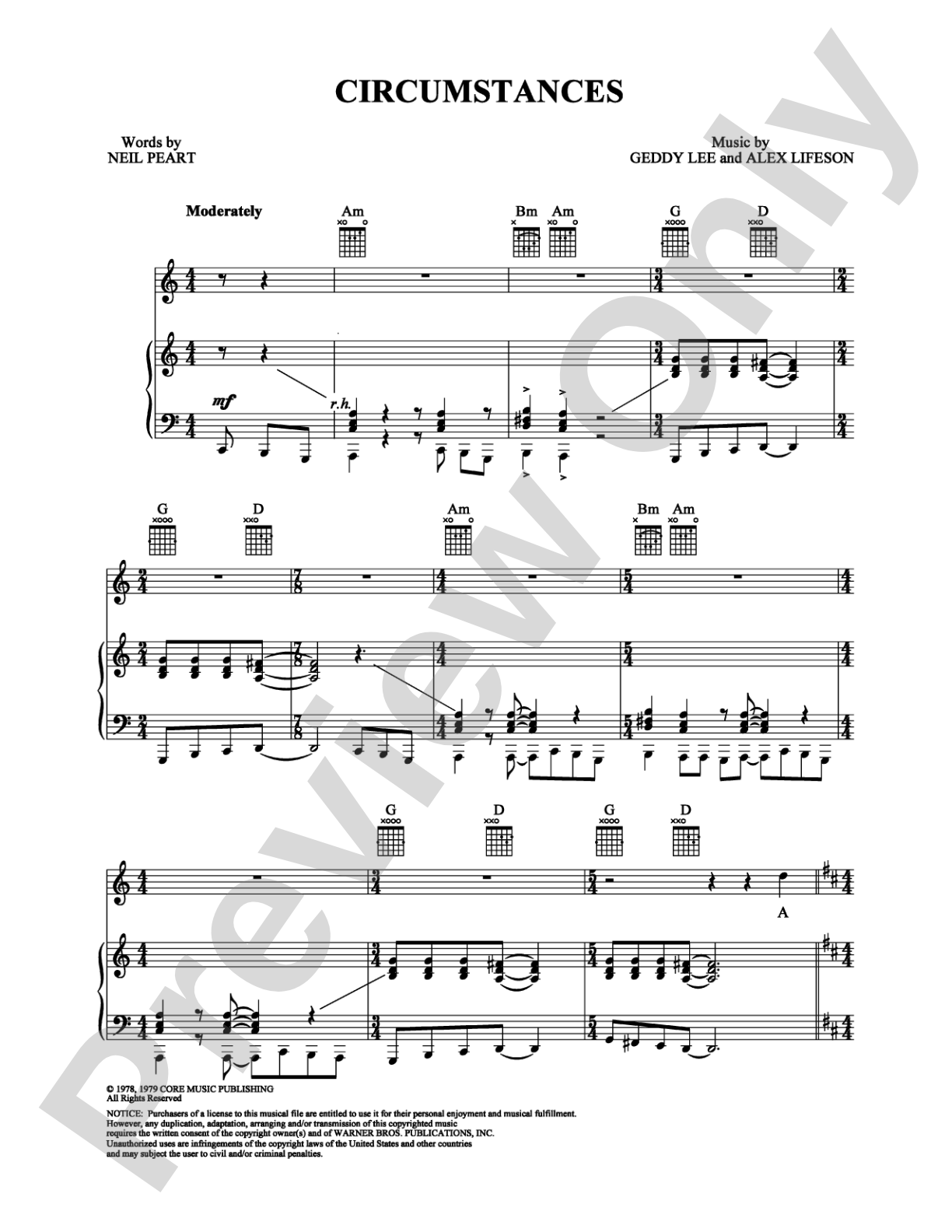 Circumstances: Piano/Vocal/Chords Digital Sheet Music