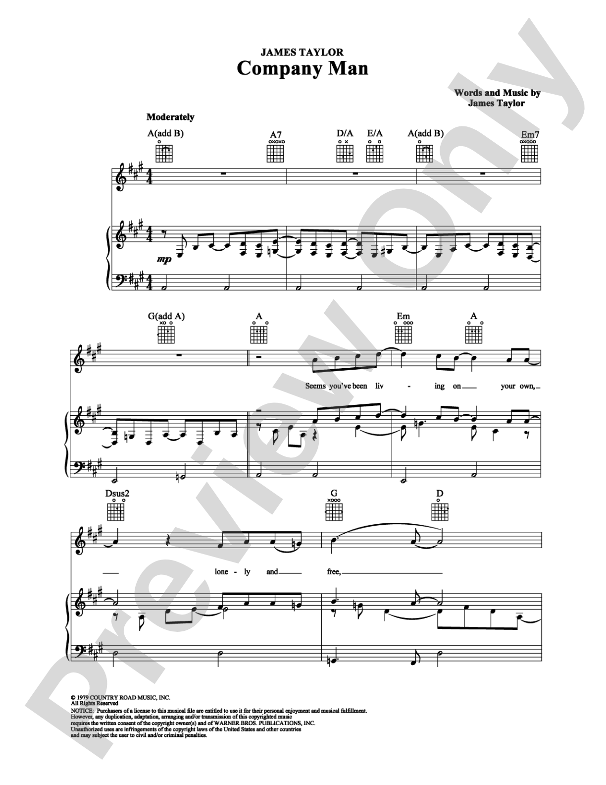 Company Man: Piano/Vocal/Chords Digital Sheet Music