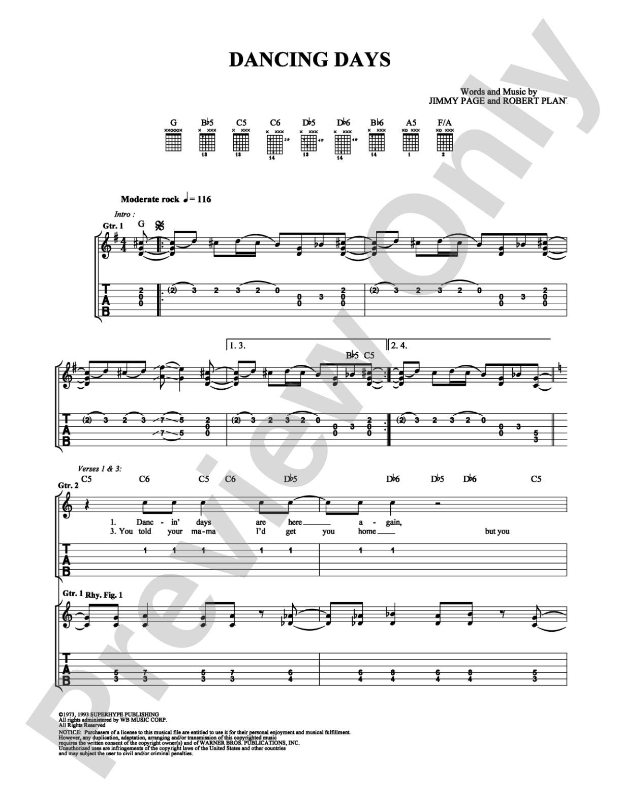 Dancing Days: Easy Guitar Digital Sheet Music