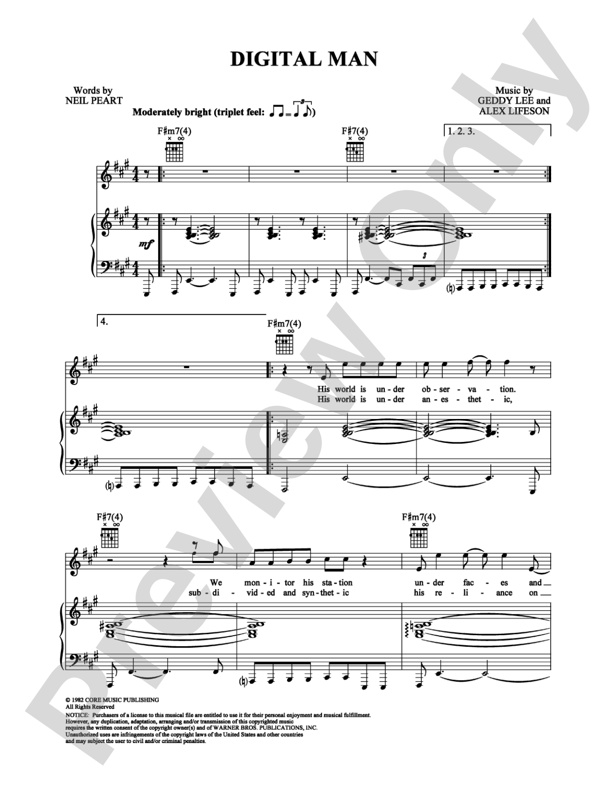 Digital Man: Piano/Vocal/Chords Digital Sheet Music