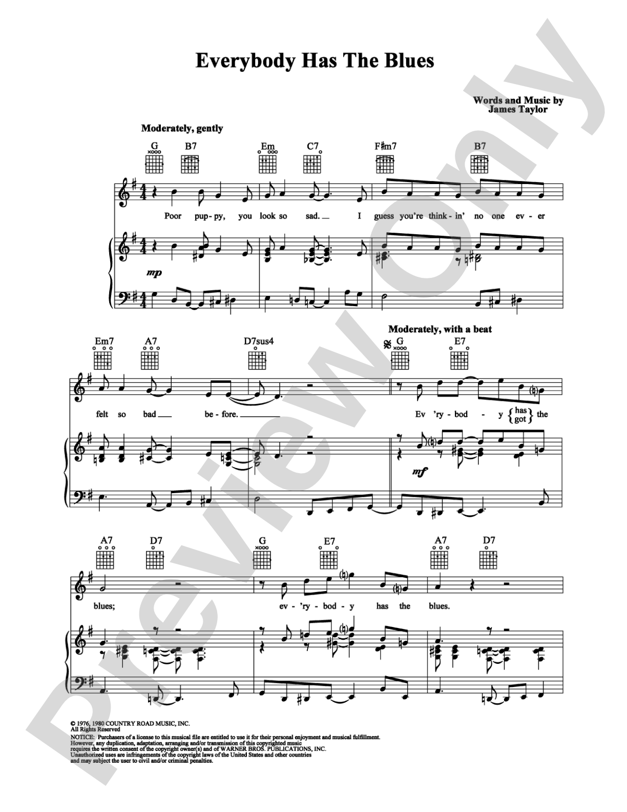 Everybody Has The Blues: Piano/Vocal/Chords Digital Sheet Music