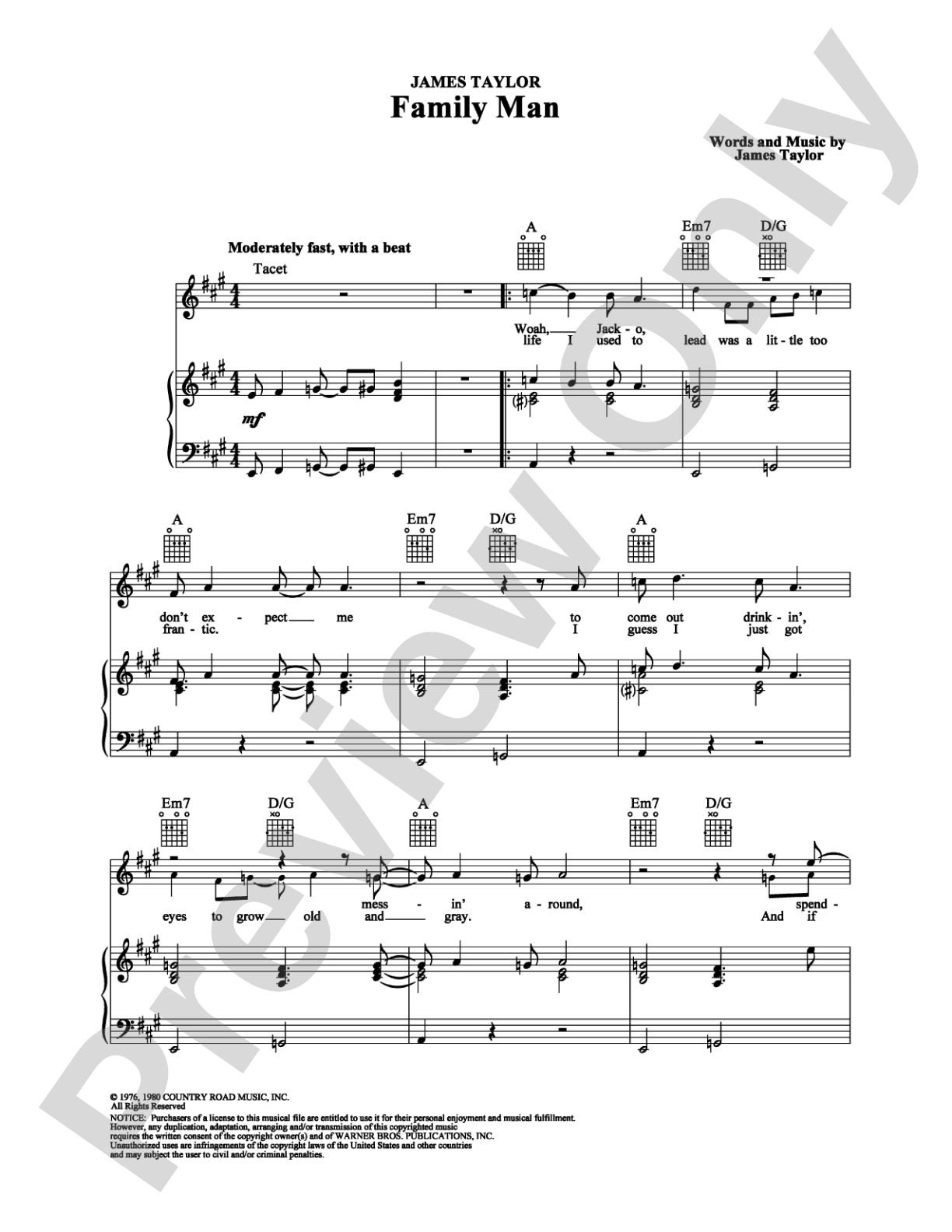 Family Man: Piano/Vocal/Chords Digital Sheet Music