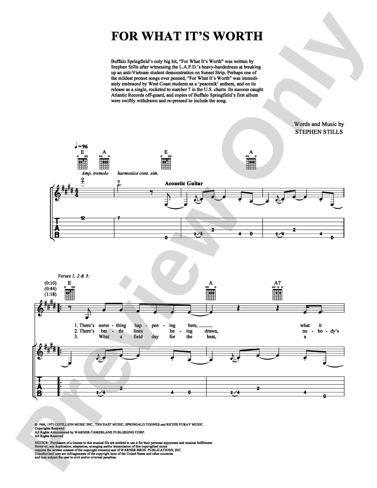 For What It's Worth: Guitar TAB Digital Sheet Music