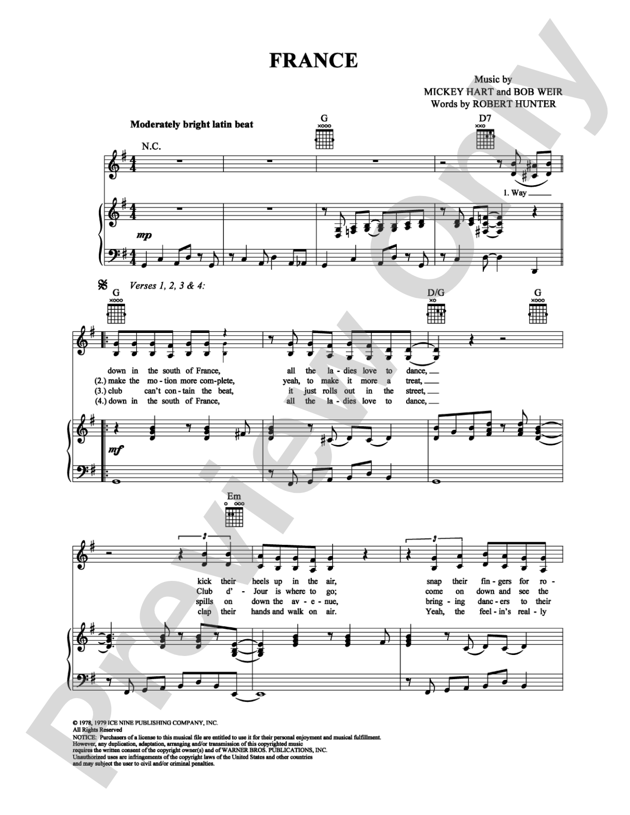 France: Piano/Vocal/Chords Digital Sheet Music