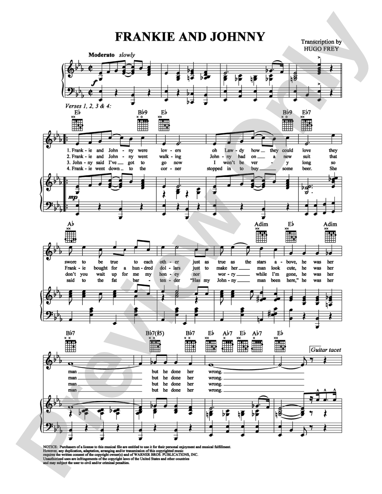 Frankie and Johnny: Piano/Vocal/Chords Digital Sheet Music