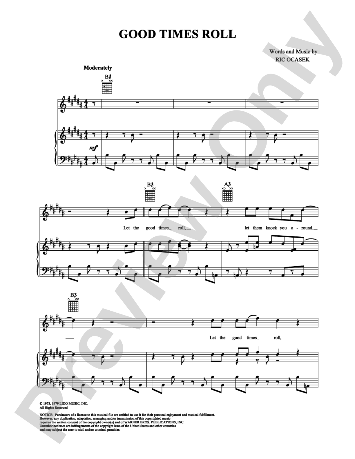 Good Times Roll: Piano/Vocal/Chords Digital Sheet Music