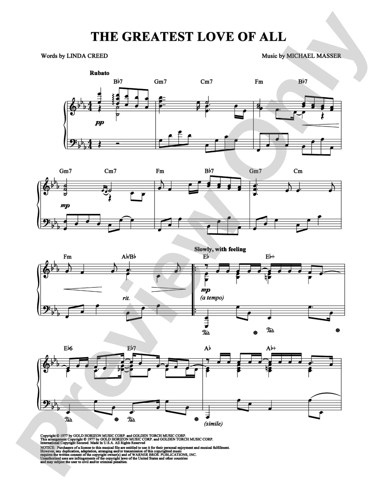 The Greatest Love of All: Piano Digital Sheet Music