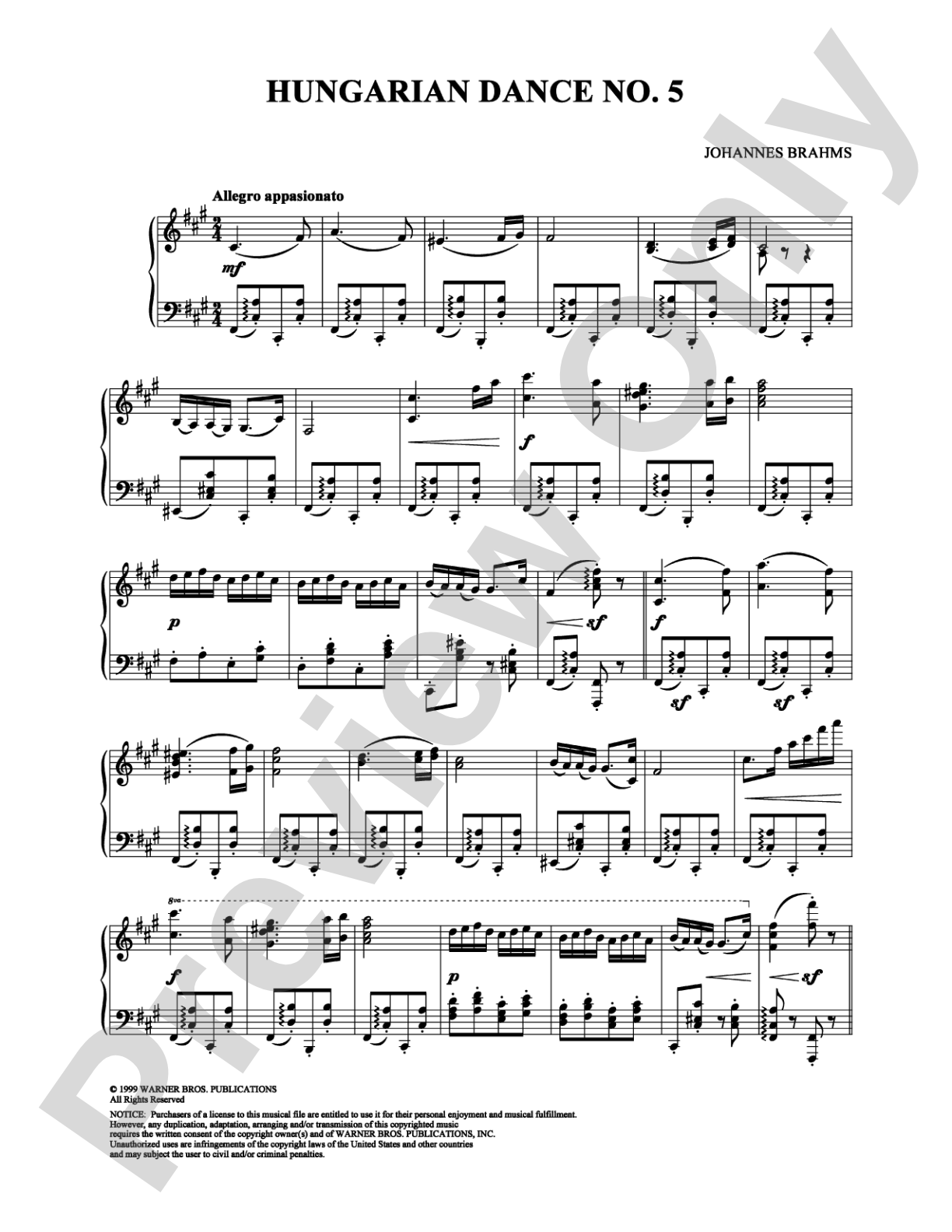 Hungarian Dance No. 5: Piano Digital Sheet Music