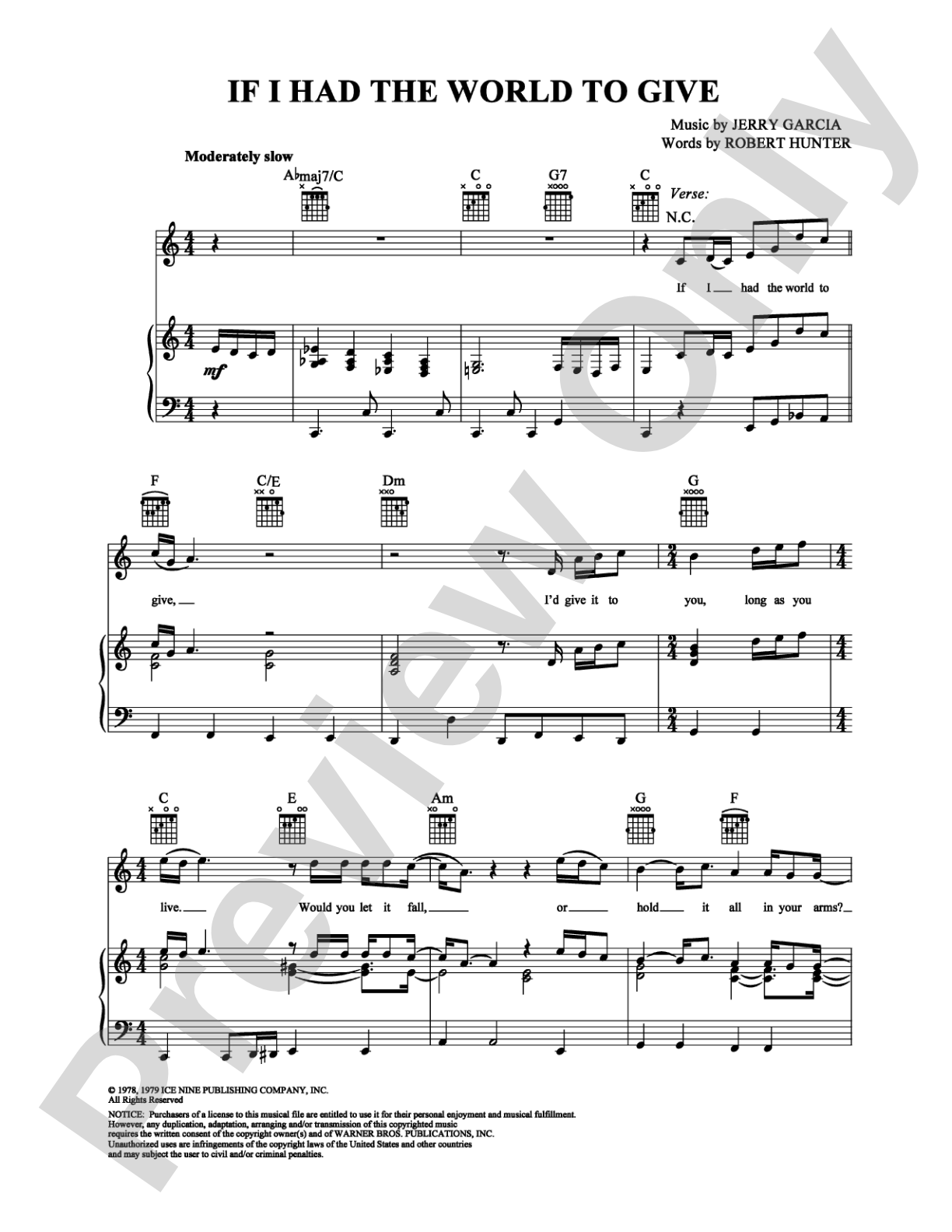 If I Had The World To Give: Piano/Vocal/Chords Digital Sheet Music