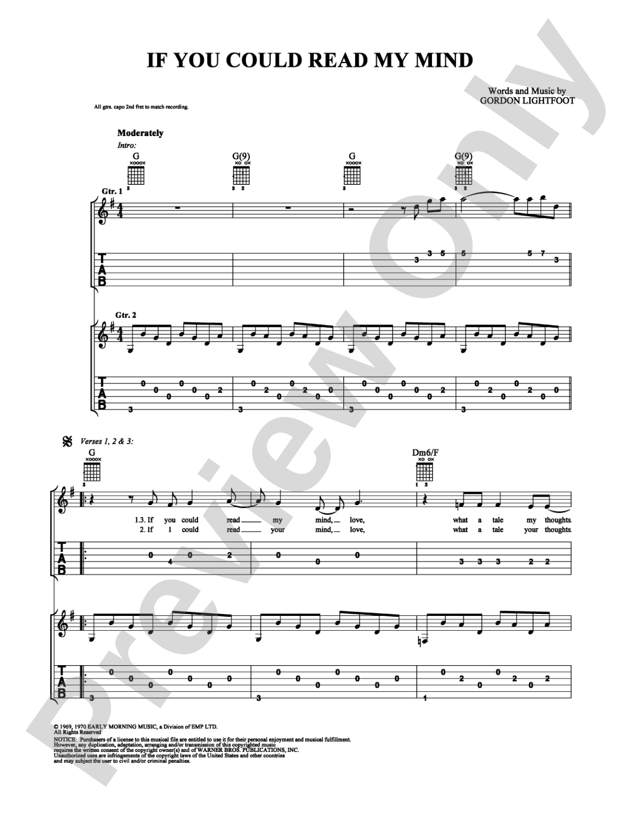 If You Could Read My Mind: Easy Guitar Digital Sheet Music