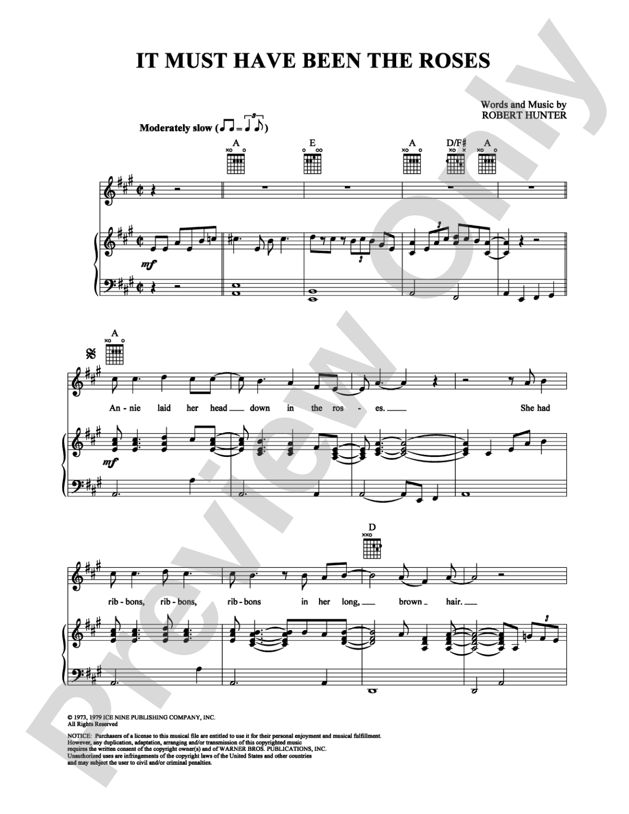 It Must Have Been The Roses: Piano/Vocal/Chords Digital Sheet Music