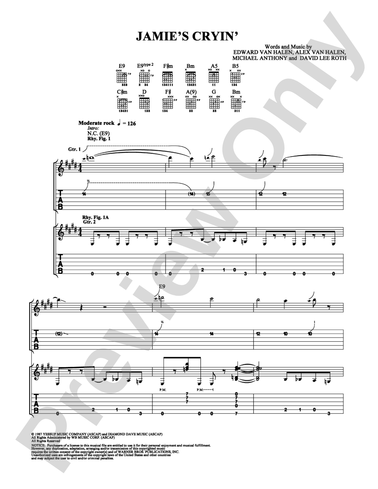 Jamie's Cryin': Easy Guitar Digital Sheet Music